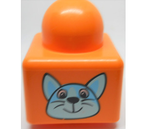 LEGO Orange Primo Backstein 1 x 1 mit Katze Kopf / Hund Kopf (31000)