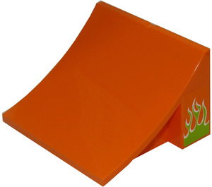 LEGO Orange Ramp 8 x 8 x 4 Curved Stuntz with Lime Flames Sticker (75538)