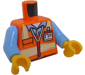 LEGO Oransje Sikkerhetsvest Overkropp med ID-merke, Rød Pen og Medium blå Armer (973 / 76382)