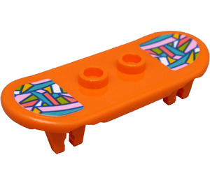 LEGO Orange Skateboard with Four Wheel Clips with Decoration at Each End Sticker (42511)