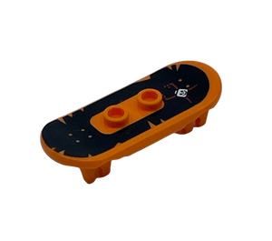 LEGO Orange Skateboard with Four Wheel Clips with Flowers and Rivets on Black Grip Tape Sticker (42511)