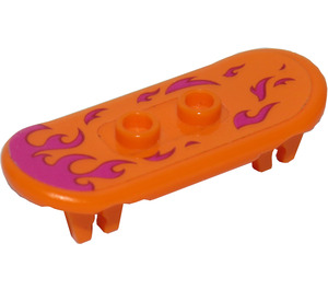 LEGO Orange Skateboard with Four Wheel Clips with Purple Flames Sticker (42511)