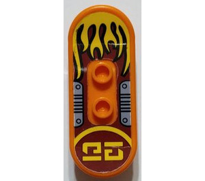 LEGO Orange Skateboard with Four Wheel Clips with yellow flames and characters Sticker (42511)