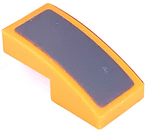 LEGO Oranje Helling 1 x 2 Gebogen met Grijs Sticker (11477)