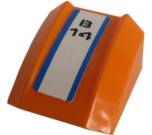 LEGO Oranje Helling 1 x 2 x 2 Gebogen met 'B14' en Blauw Strepen Sticker (30602)