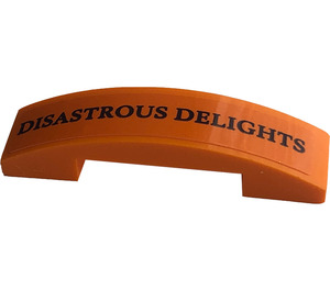 LEGO Orange Slope 1 x 4 Curved Double with 'DISASTROUS DELIGHTS' (76422) Sticker (93273)