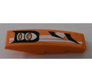 LEGO Oranje Helling 1 x 4 Gebogen met Zwart en Wit Strepen en 2 Oranje Headlights (Rechtsaf) Sticker (11153)