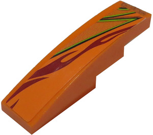 LEGO Orange Slope 1 x 4 Curved with Dark Red Flame and Lime Line (Right) Sticker (11153)