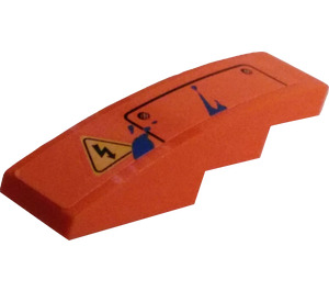 LEGO Orange Slope 1 x 4 Curved with Half Panel, Electricity Warning, and Paint Splashes Sticker (11153)