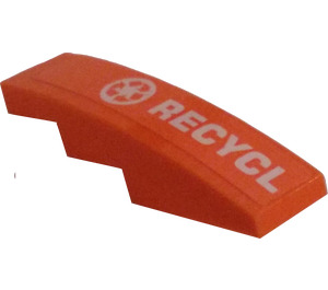 LEGO Orange Slope 1 x 4 Curved with "Recycl" and Recycle Logo Sticker (11153)