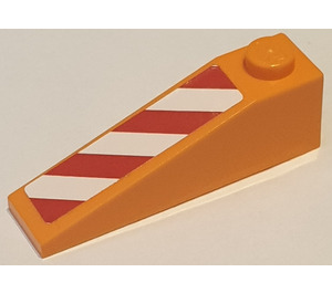 LEGO Orange Pente 1 x 4 x 1 (18°) avec rouge et blanc Danger Rayures La gauche Autocollant (60477)