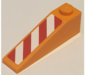 LEGO Oranje Helling 1 x 4 x 1 (18°) met Rood en Wit Danger Strepen Rechts Sticker (60477)