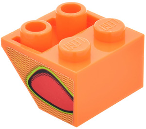 LEGO Orange Pente 2 x 2 (45°) Inversé avec rouge Flame-Bulle (La gauche) Autocollant avec entretoise plate en dessous (3660)