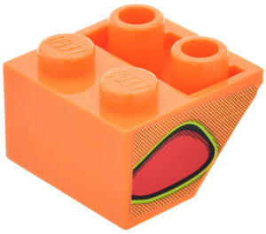 LEGO Oranje Helling 2 x 2 (45°) Omgekeerd met Rood Flame-Bubbel (Rechtsaf) Sticker met platte afstandsring eronder (3660)