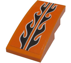 LEGO Orange Slope 2 x 4 Curved with Black Flame Pattern Sticker (93606)