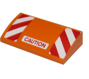 LEGO Orange Slope 2 x 4 Curved with "CAUTION" and Red and White Danger Stripes Sticker with Bottom Tubes (88930)