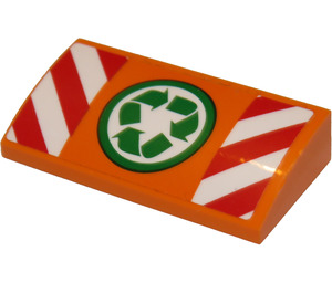 LEGO Orange Pente 2 x 4 Incurvé avec Recycle logo et rouge et blanc Danger Rayures Autocollant avec tubes inférieurs (88930)