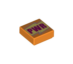 LEGO Oranje Tegel 1 x 1 met "PWR" met groef (3070 / 69462)