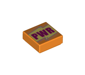 LEGO Oransje Tile 1 x 1 med "PWR" med Rille (3070 / 69462)