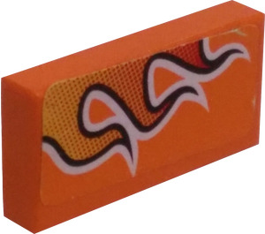 LEGO Orange Tile 1 x 2 with Flames (Left) Sticker with Groove (3069)