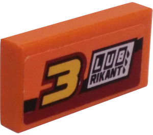 LEGO Orange Tile 1 x 2 with Lubrikant and 3 (Right) Sticker with Groove (3069)