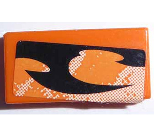 LEGO Oranje Tegel 1 x 2 met Oranje en Zwart Links Sticker met groef (3069)