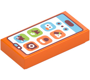 LEGO Oransje Tile 1 x 2 med Phone Home Screen med Rille (3069 / 106548)