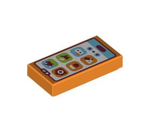LEGO Oranje Tegel 1 x 2 met Phone Home Screen met groef (3069 / 106548)