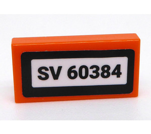 LEGO Orange Tile 1 x 2 with 'SV 60384' Sticker with Groove (3069)
