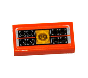 LEGO Orange Tile 1 x 2 with Yellow Fuzzy Face Sticker with Groove (3069)