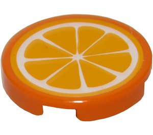 LEGO Orange Tile 2 x 2 Round with Citrus Fruit Sticker with "X" Bottom (4150)