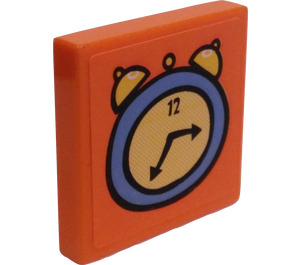 LEGO Oranje Tegel 2 x 2 met Alarm Clock Sticker met groef (3068)