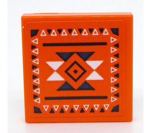 LEGO Orange Tile 2 x 2 with Black and White Geometric Pattern Sticker with Groove (3068)