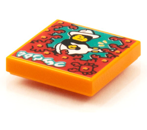 LEGO Orange Tile 2 x 2 with Crab Attack print with Groove (3068)