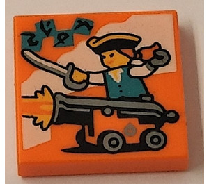 LEGO Orange Tile 2 x 2 with Female Pirate and Cannon with Groove (3068)