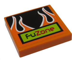 LEGO Orange Tile 2 x 2 with Fuzone, Black Flames Sticker with Groove (3068)