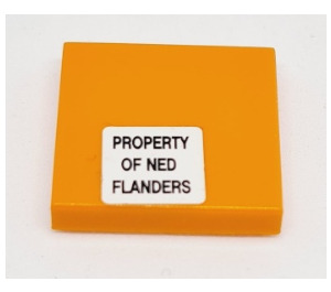 LEGO Orange Tile 2 x 2 with PROPERTY OF NED FLANDERS Sticker with Groove (3068)