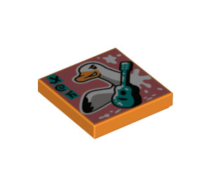 LEGO Orange Tile 2 x 2 with Seagull Guitar print with Groove (3068 / 75380)