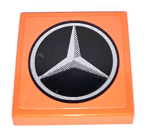 LEGO Orange Fliese 2 x 2 mit Silber Mercedes Star auf Schwarz Background Aufkleber mit Nut (3068)