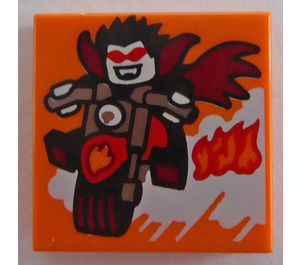 LEGO Orange Tile 2 x 2 with Vampire on Motorcycle with Groove (3068)