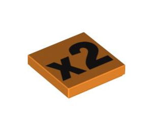 LEGO Orange Tile 2 x 2 with 'x2' with Groove (87537 / 90818)