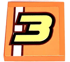 LEGO Orange Tile 2 x 2 with yellow number 3 Sticker with Groove (3068)