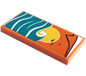 LEGO Orange Tile 2 x 4 with Blanket, Waves, Birds, Sun Sticker (87079)