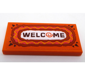 LEGO Orange Fliese 2 x 4 mit Carpet mit 'WELCOME' Aufkleber (87079)