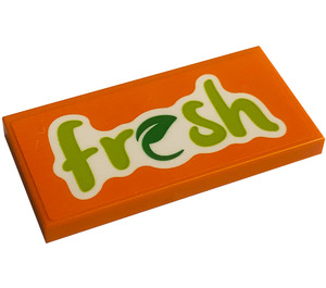 LEGO Orange Tile 2 x 4 with 'fresh' Sticker (87079)