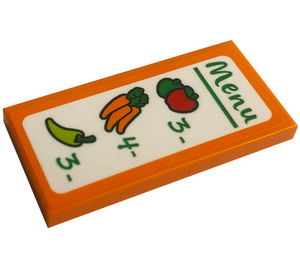 LEGO Orange Tuile 2 x 4 avec Green  'Menu' et Vegetables avec Price Autocollant (87079)