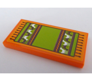 LEGO Orange Tile 2 x 4 with Lime Carpet with six White and Brown Llamas Sticker (87079)