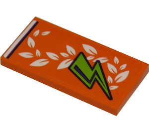 LEGO Orange Tile 2 x 4 with Orange Blanket with White Leaves and Lime Lightning Bolt Sticker (87079)