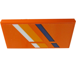 LEGO Orange Tile 2 x 4 with White, Orange and Dark Blue Stripes - Left Side Sticker (87079)