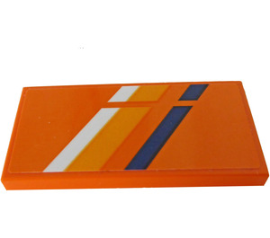 LEGO Orange Tile 2 x 4 with White, Orange and Dark Blue Stripes - Right Side Sticker (87079)
